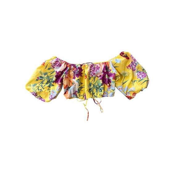 Conscious H&M Off Shoulder Multicolor Floral Cropped Top Medium Resortwear NEW - Picture 3 of 10